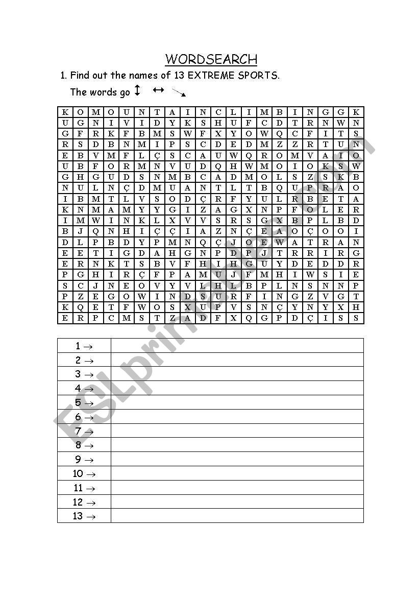 Extreme Sports worksheet