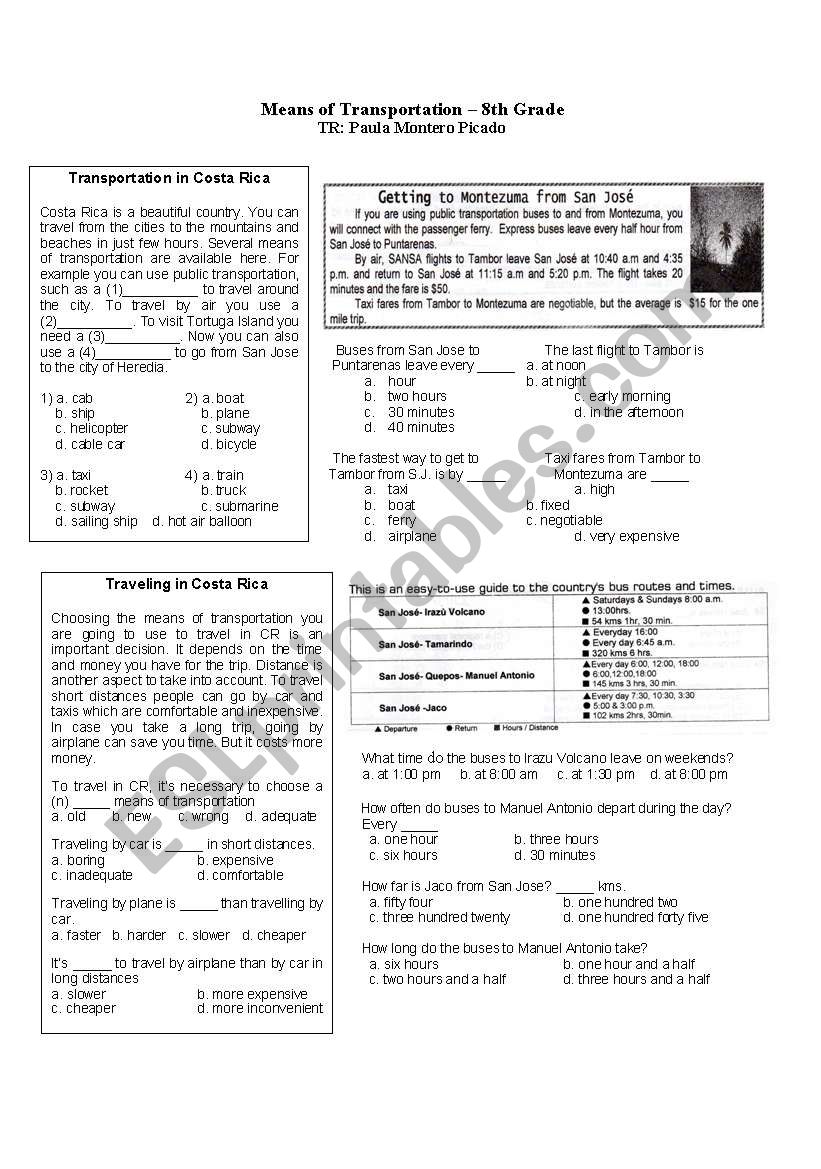 means of transportation worksheet