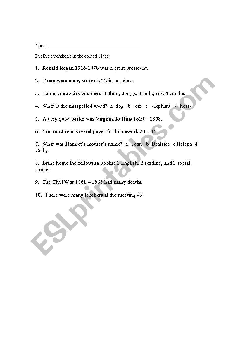 parenthesis worksheet