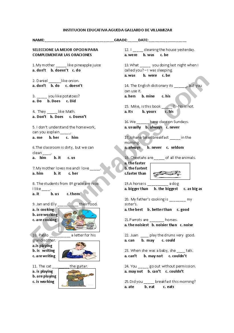 Exam worksheet
