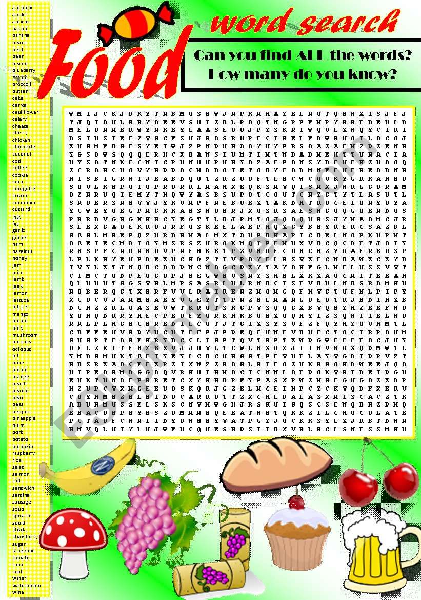 FOOD WORD SEARCH (Part I) worksheet