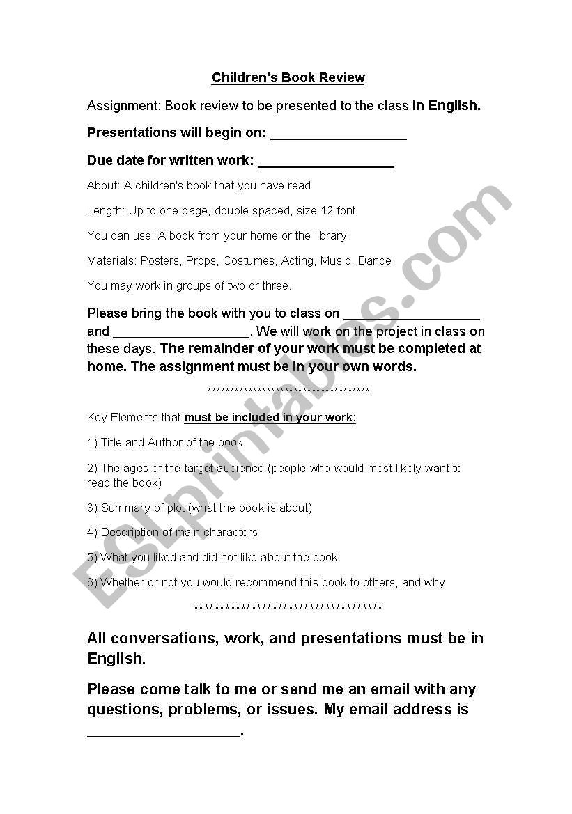 Book Review *Fully editable worksheet