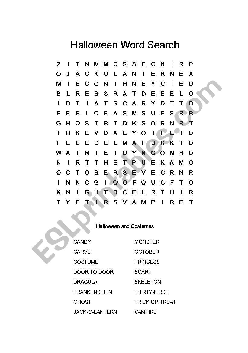 Halloween Word Search worksheet