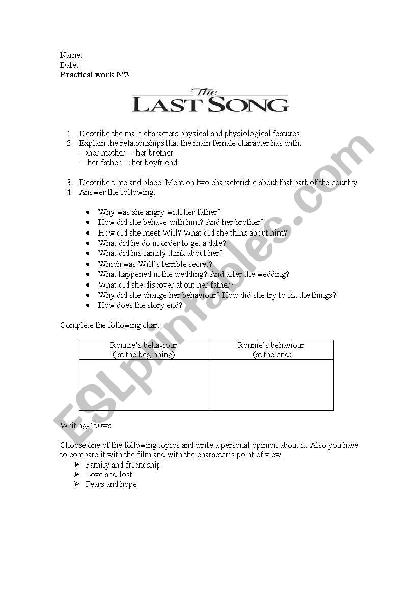 the last song film worksheet