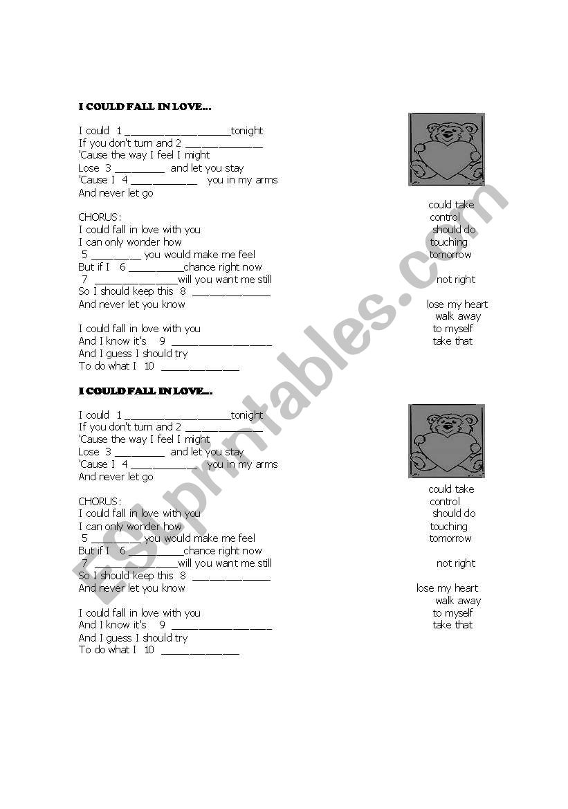 I could fall in love worksheet