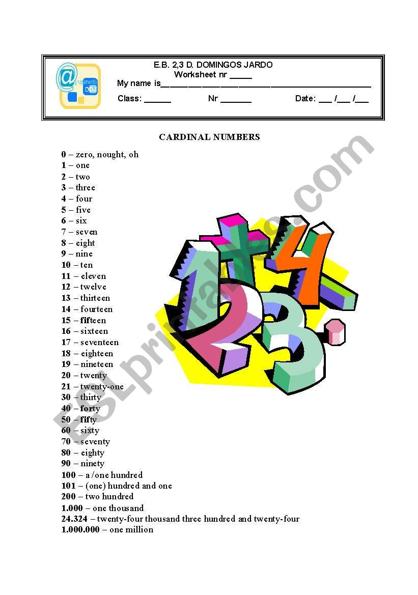 Cardinal Numbers worksheet