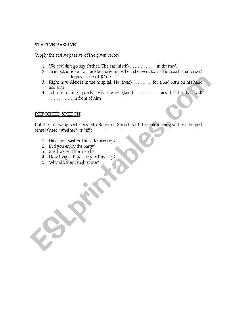 Stative passive and Reported speech
