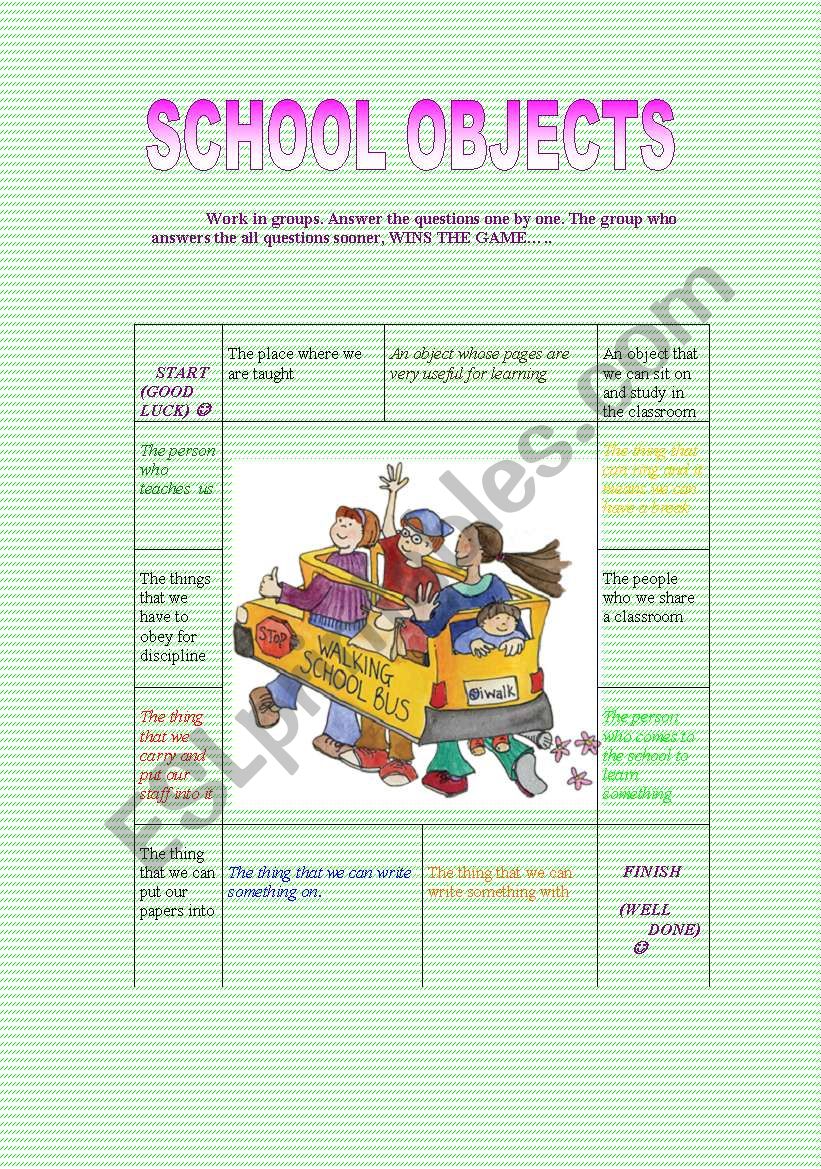 SCHOOL OBJECTS worksheet