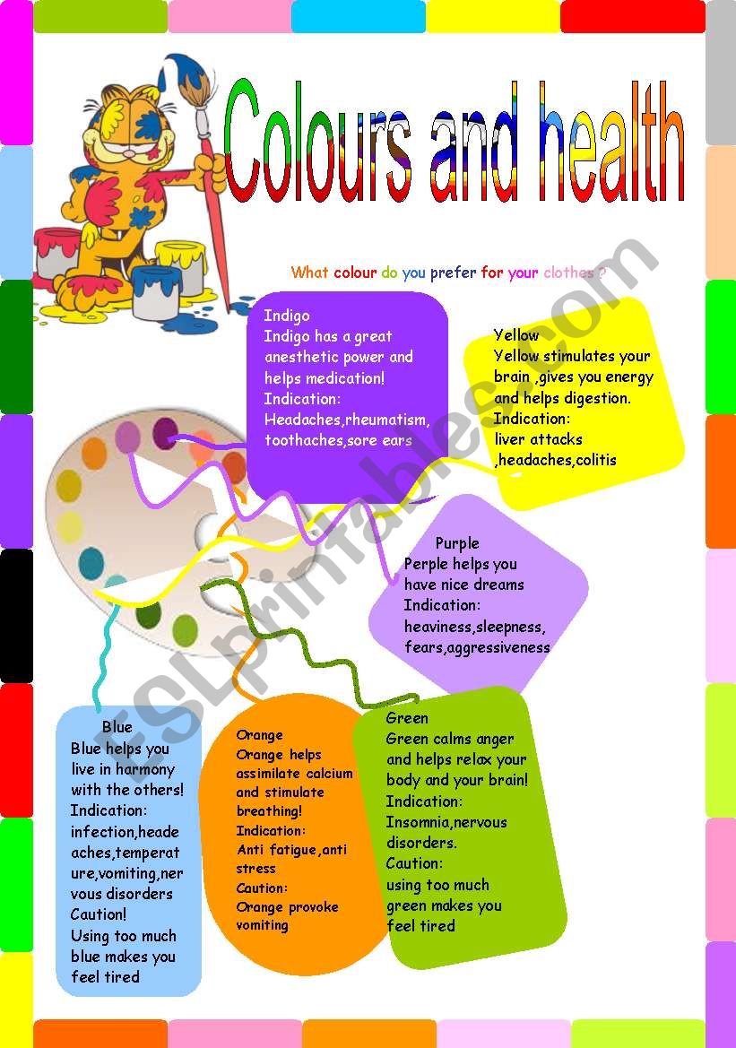 Colours and health worksheet