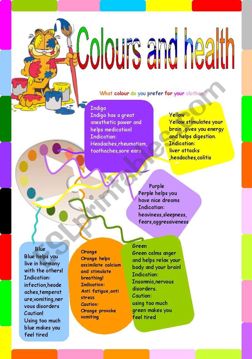 Colours and health worksheet