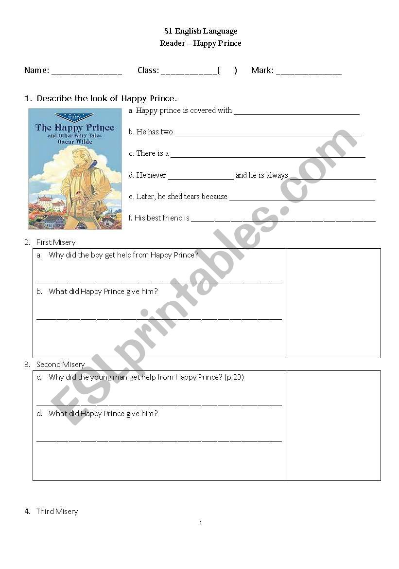 Happy Prince  worksheet