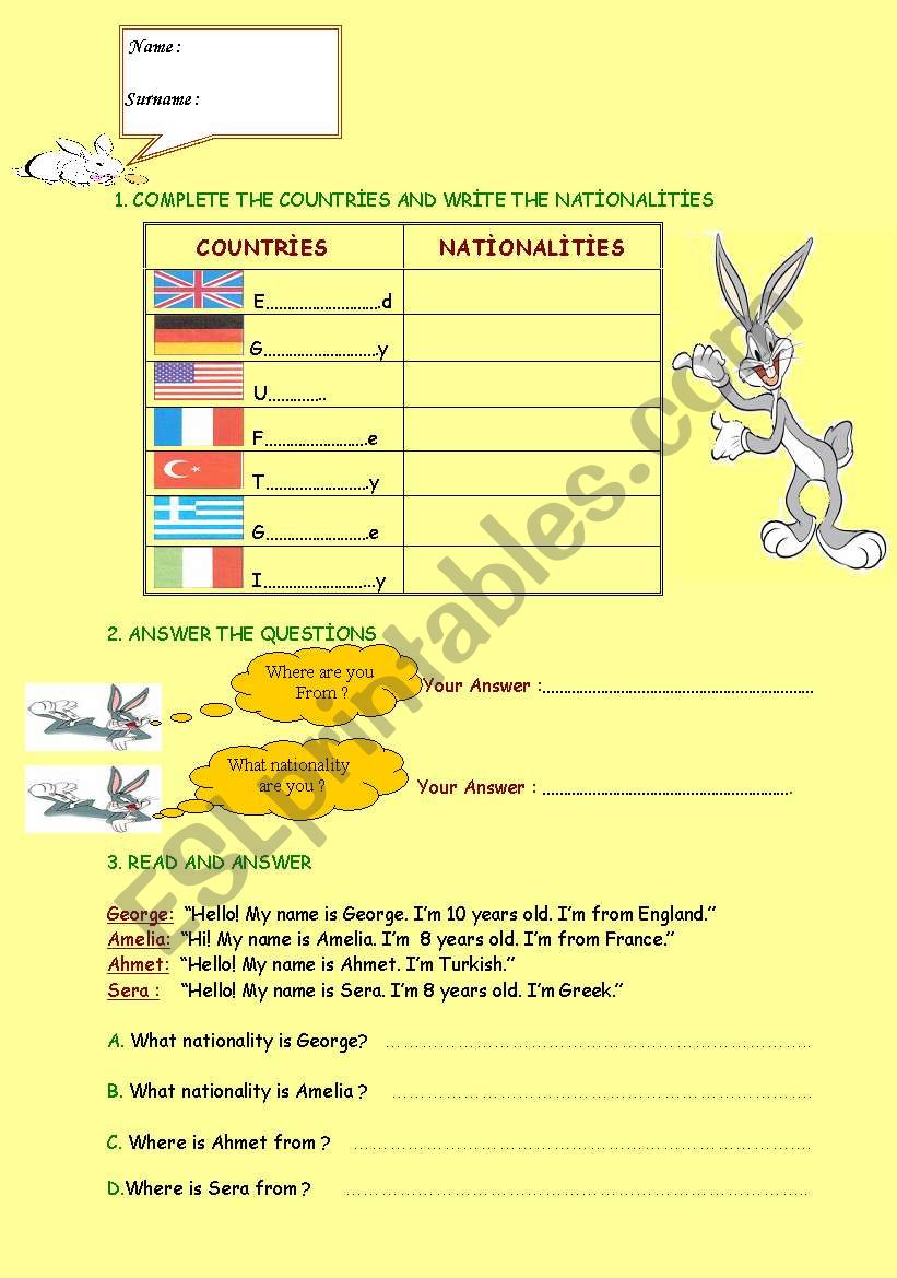 Countries/Nationalities worksheet