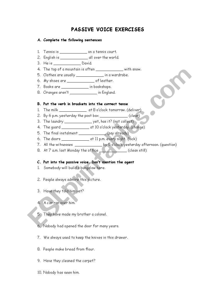 Passive voice exercises worksheet