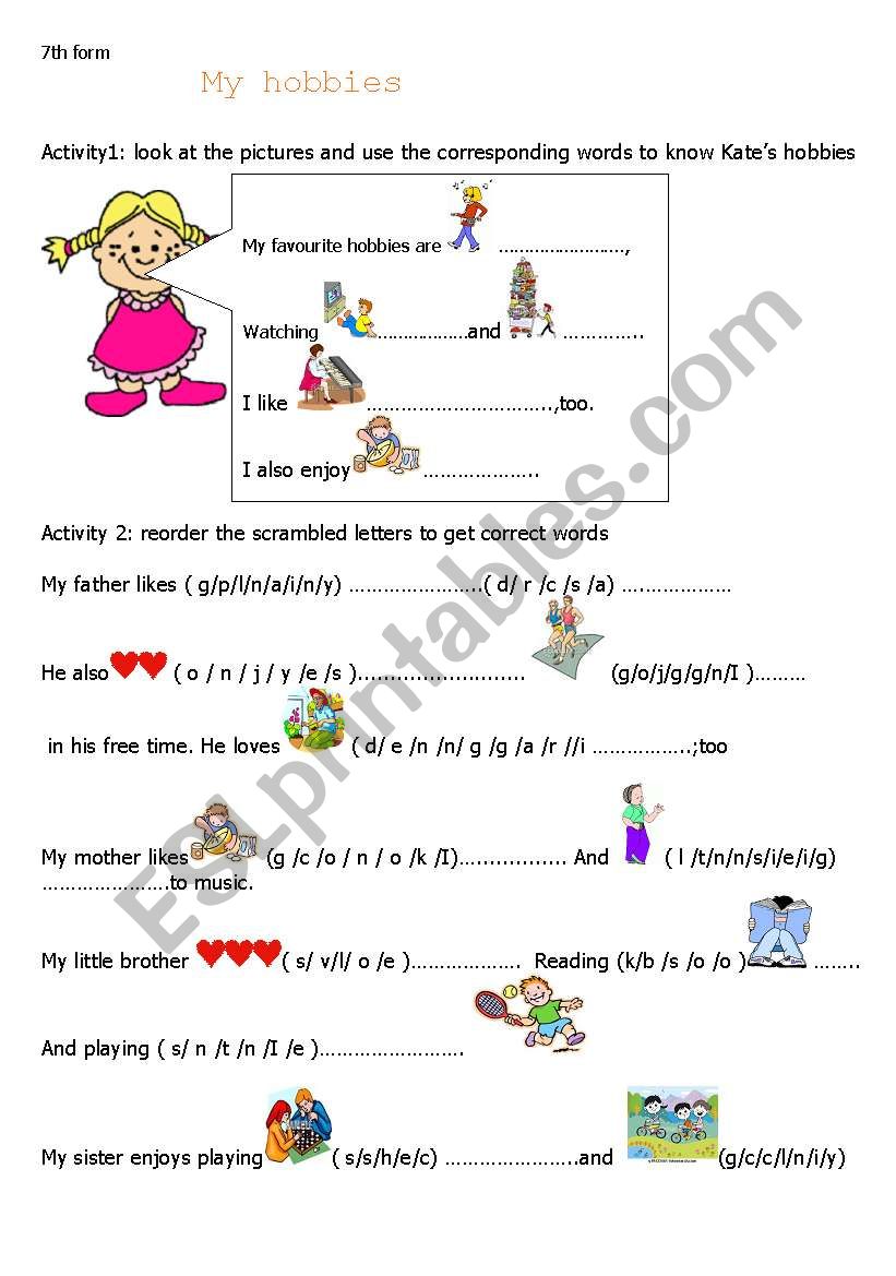 Kates hobbies 1/2 worksheet