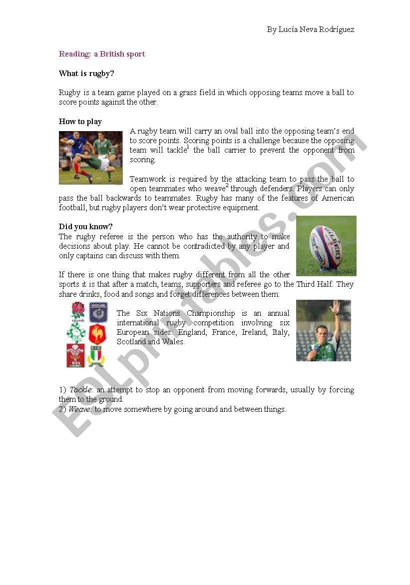 Whats rugby? worksheet