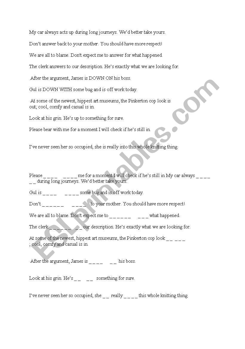 phrasal verbs test for cpu worksheet