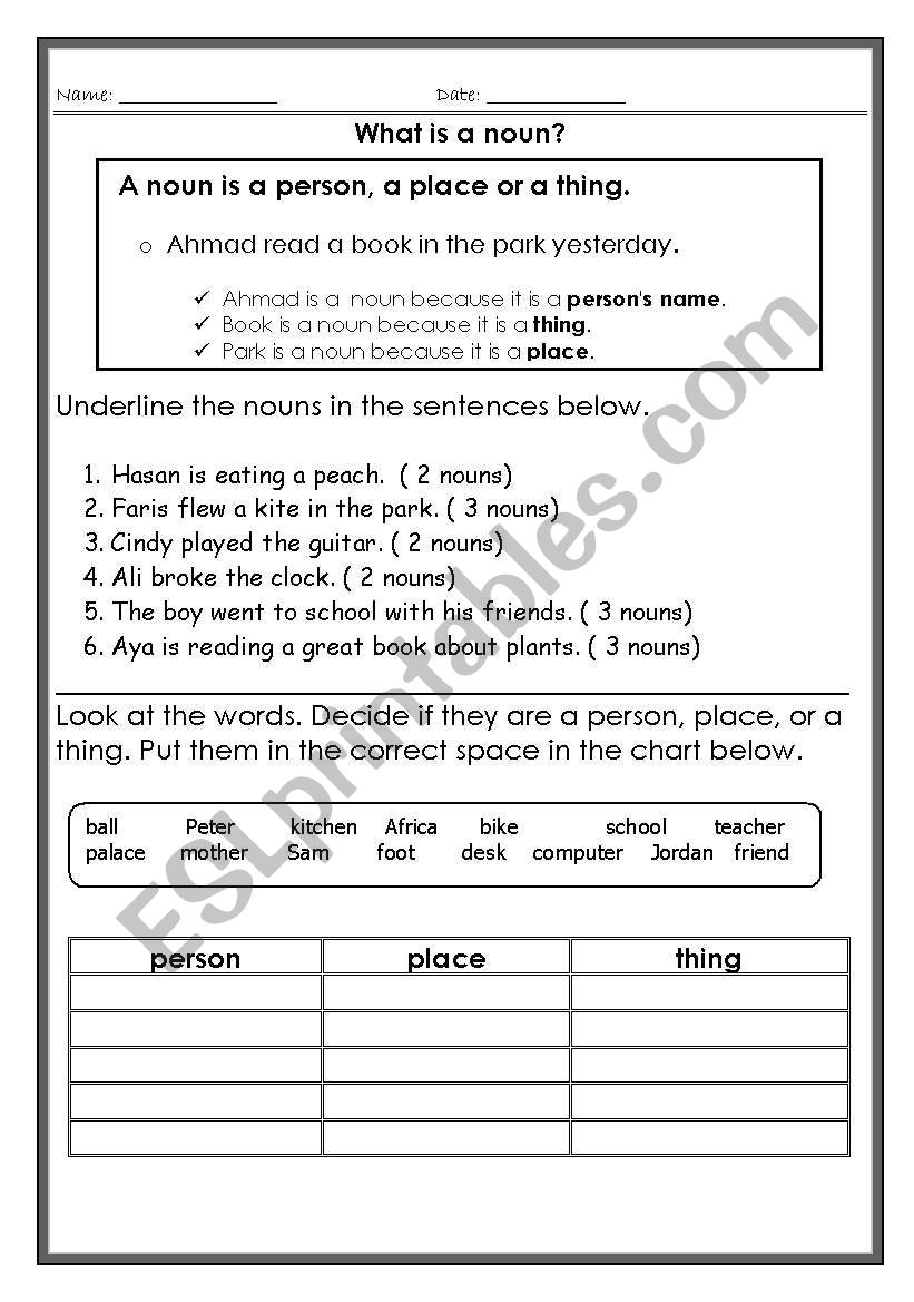 What is a noun? worksheet