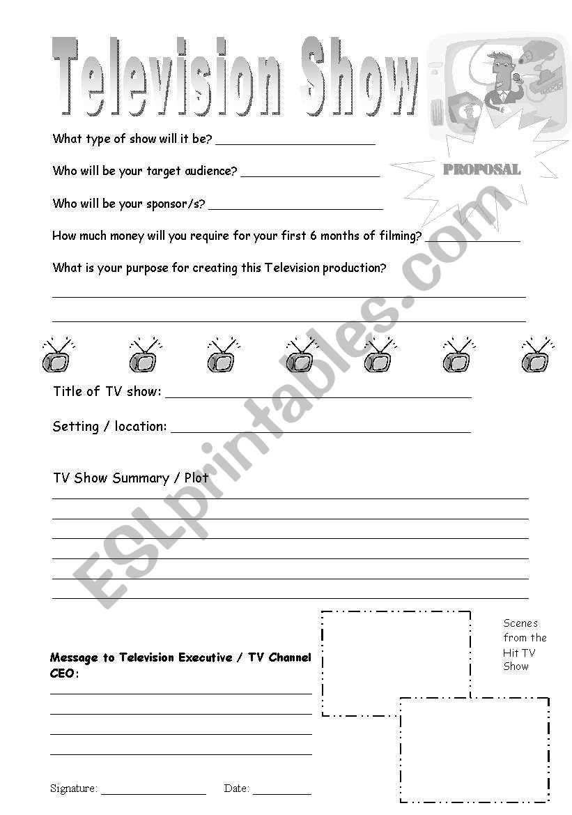 Create your own TV Show worksheet