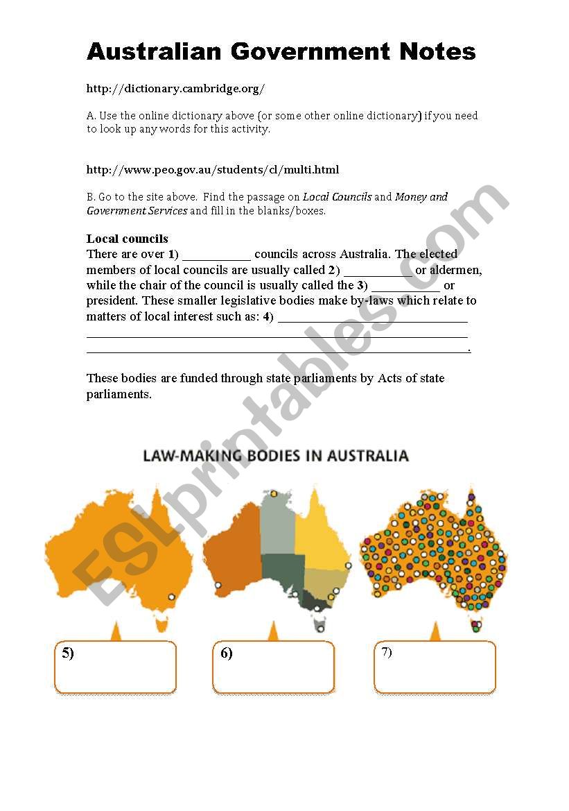 Australian Government Notes (a web-based information gathering activity)