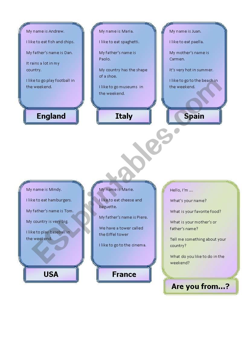 Speaking: Nationalities worksheet
