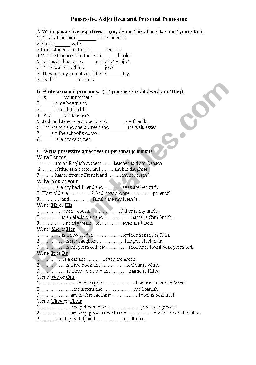 pOSSESIVE aDJECTIVES AND pERSONAL pRONOUNS