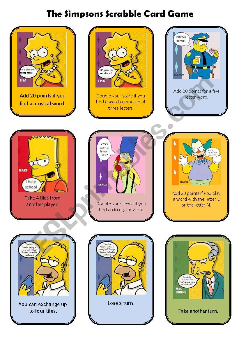 The Simpsons Scrabble card game - FULLY EDITABLE