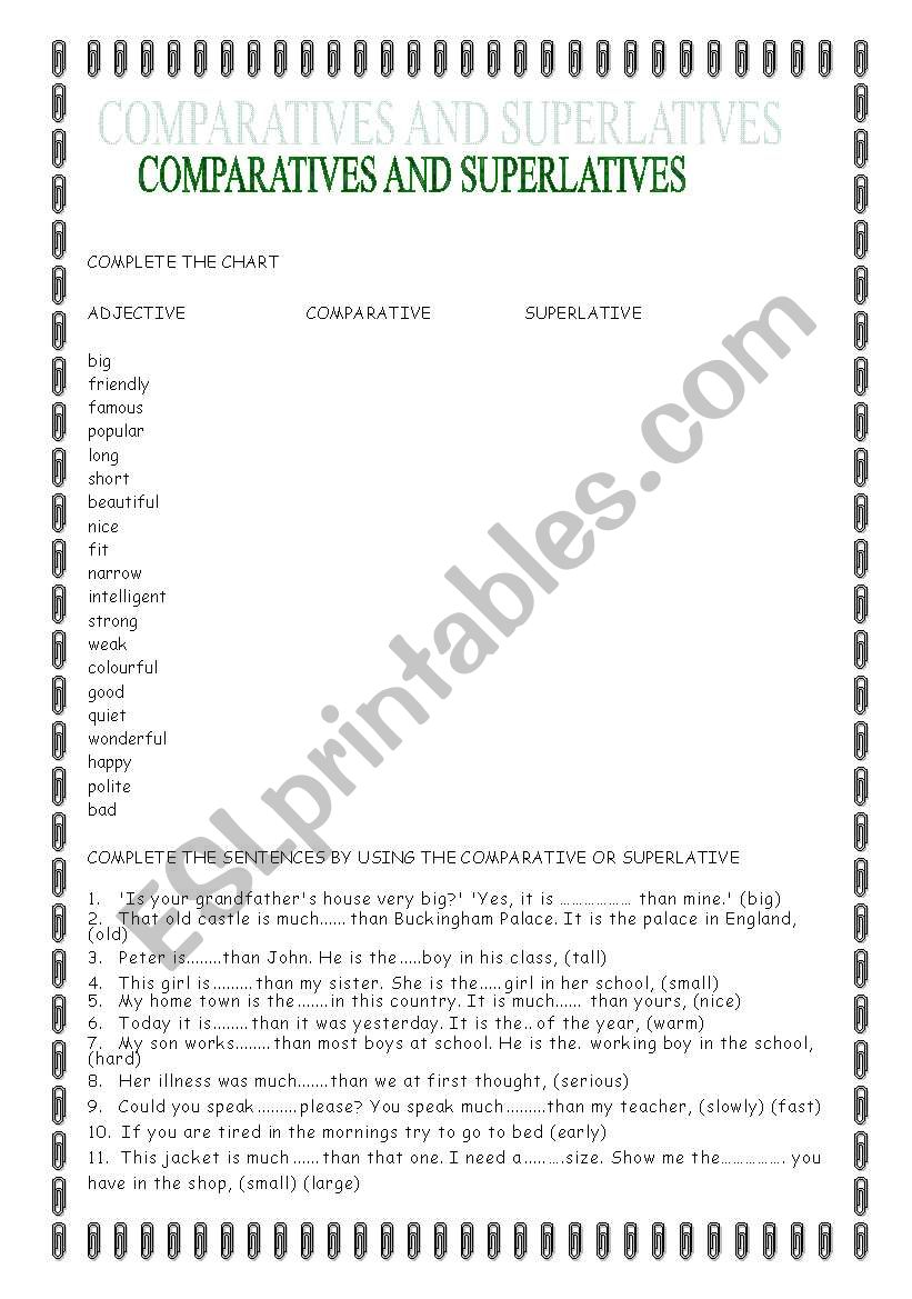 COMPARATIVES AND SUPERLATIVES worksheet