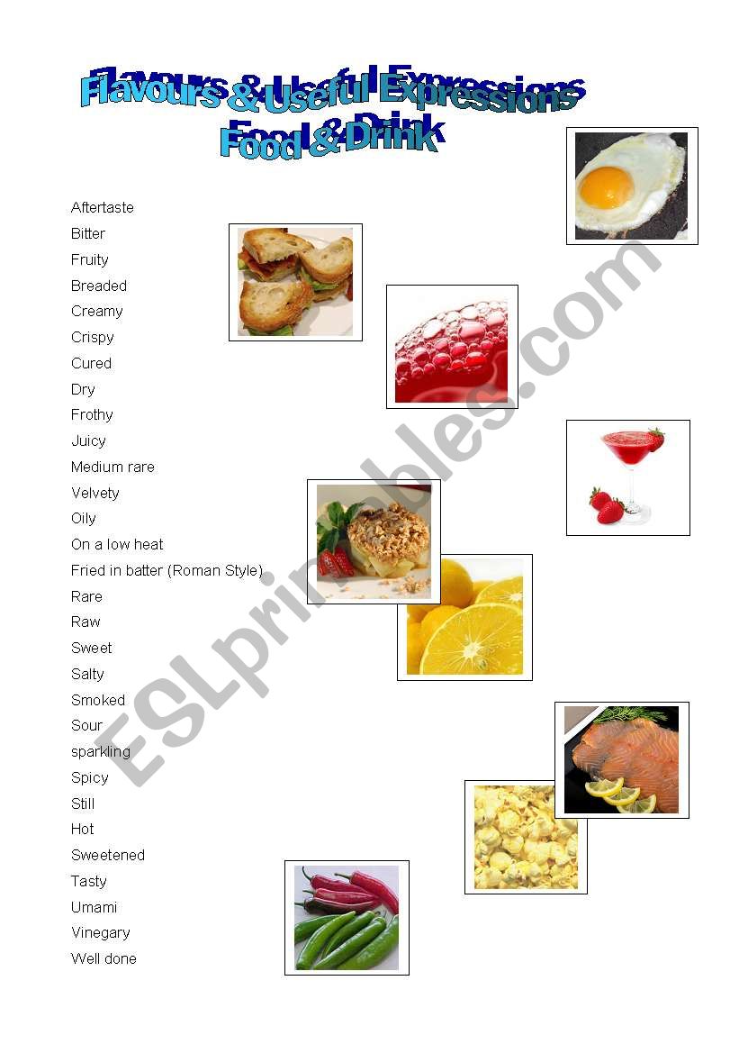 Food and drink - flavours worksheet