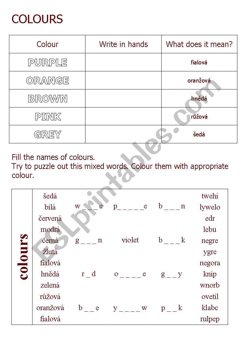 Colours worksheet