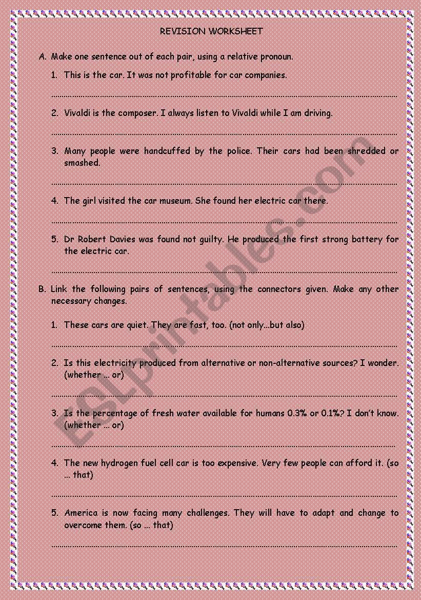 Revision worksheet: connectors, comparatives