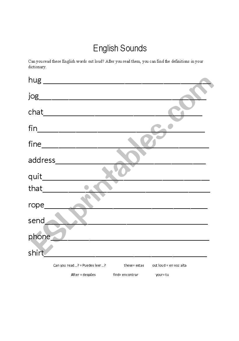 English Sounds worksheet