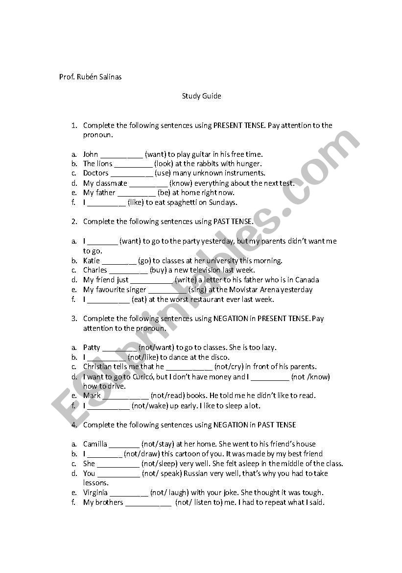 Present and past tense worksheet