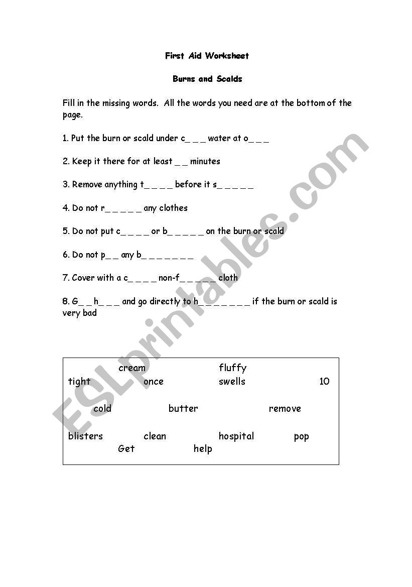 first aid work sheet worksheet