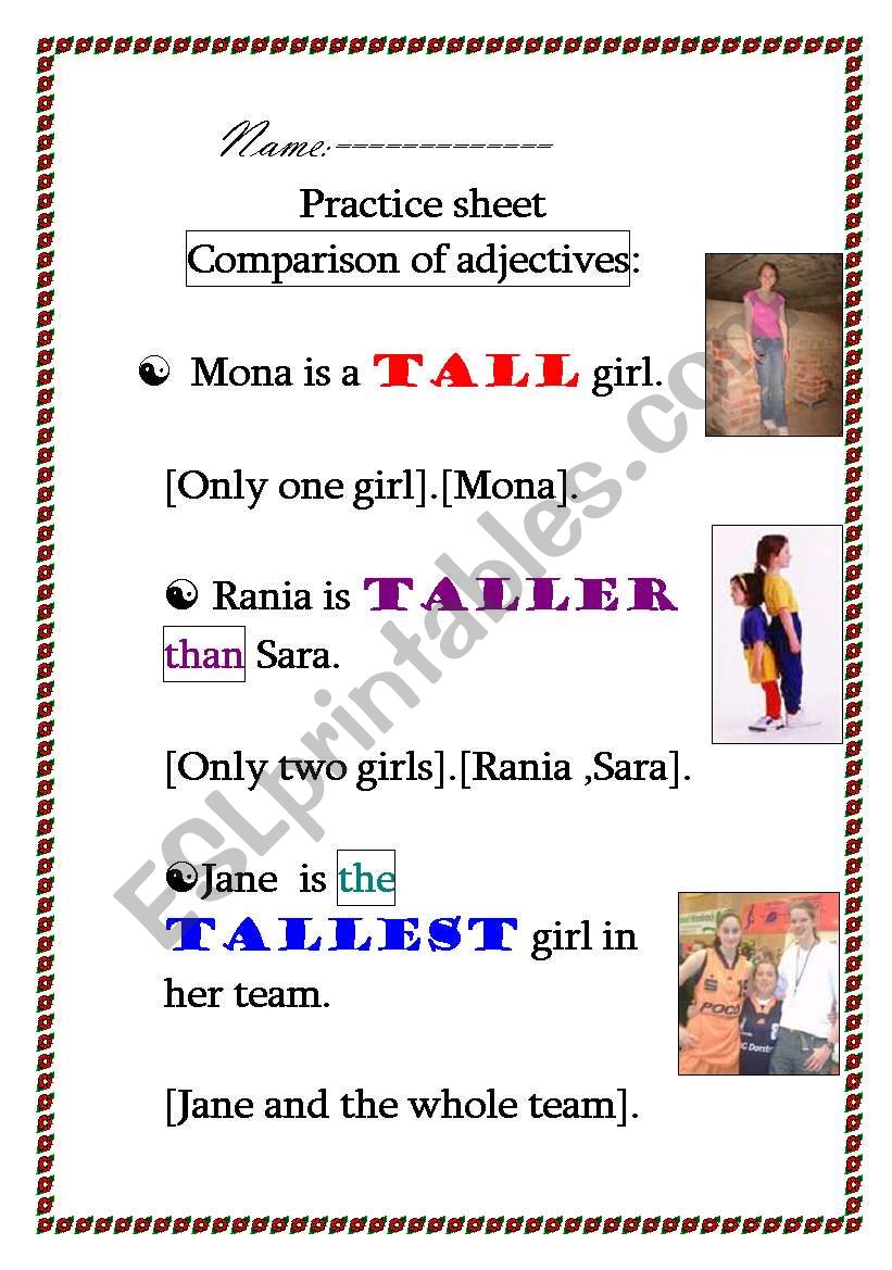 comparsion of adjectives worksheet