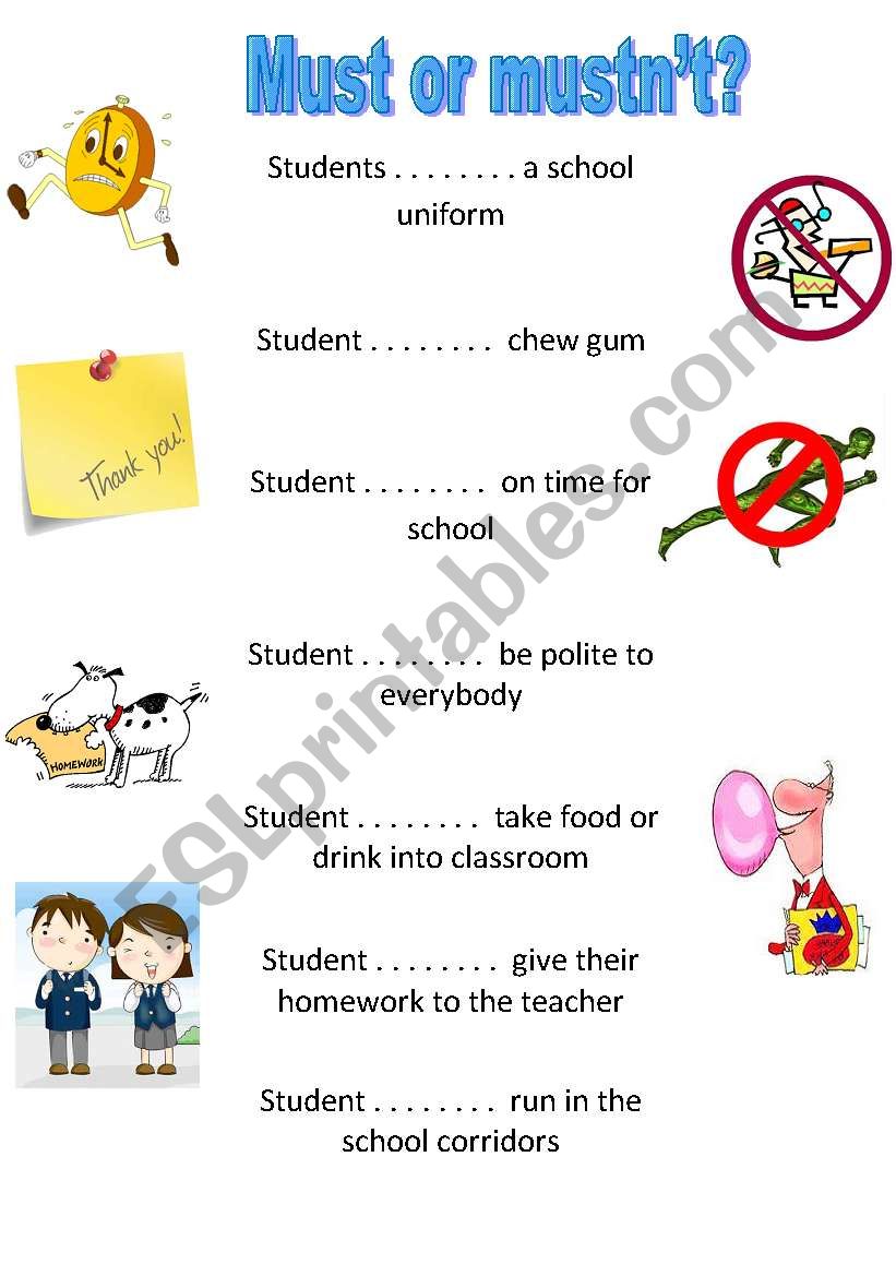 must / mustnÂ´t worksheet