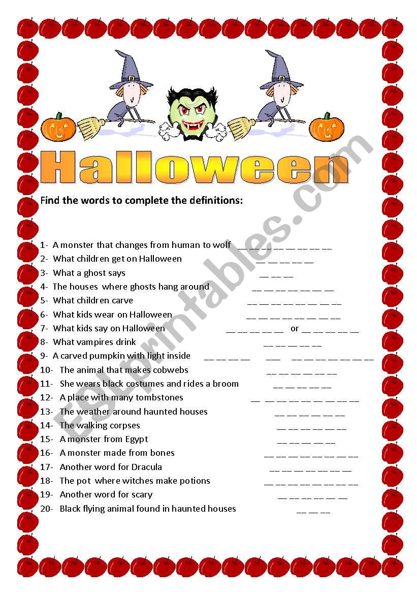 Fill in halloween words worksheet