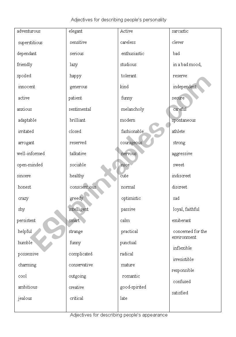 Describing People-vocabulary worksheet