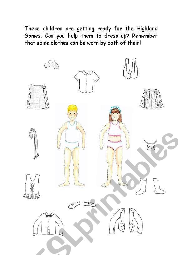 Scottish traditional clothing worksheet
