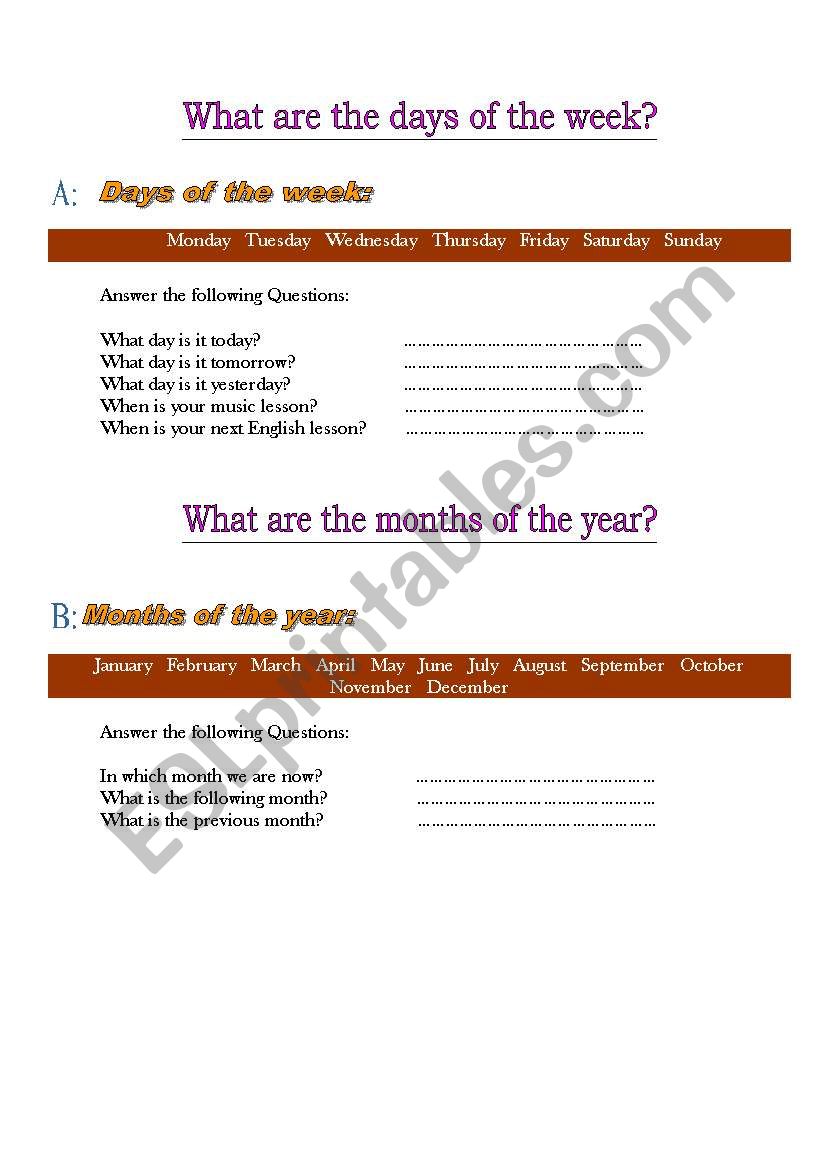 DAYS OF THE WEEK worksheet