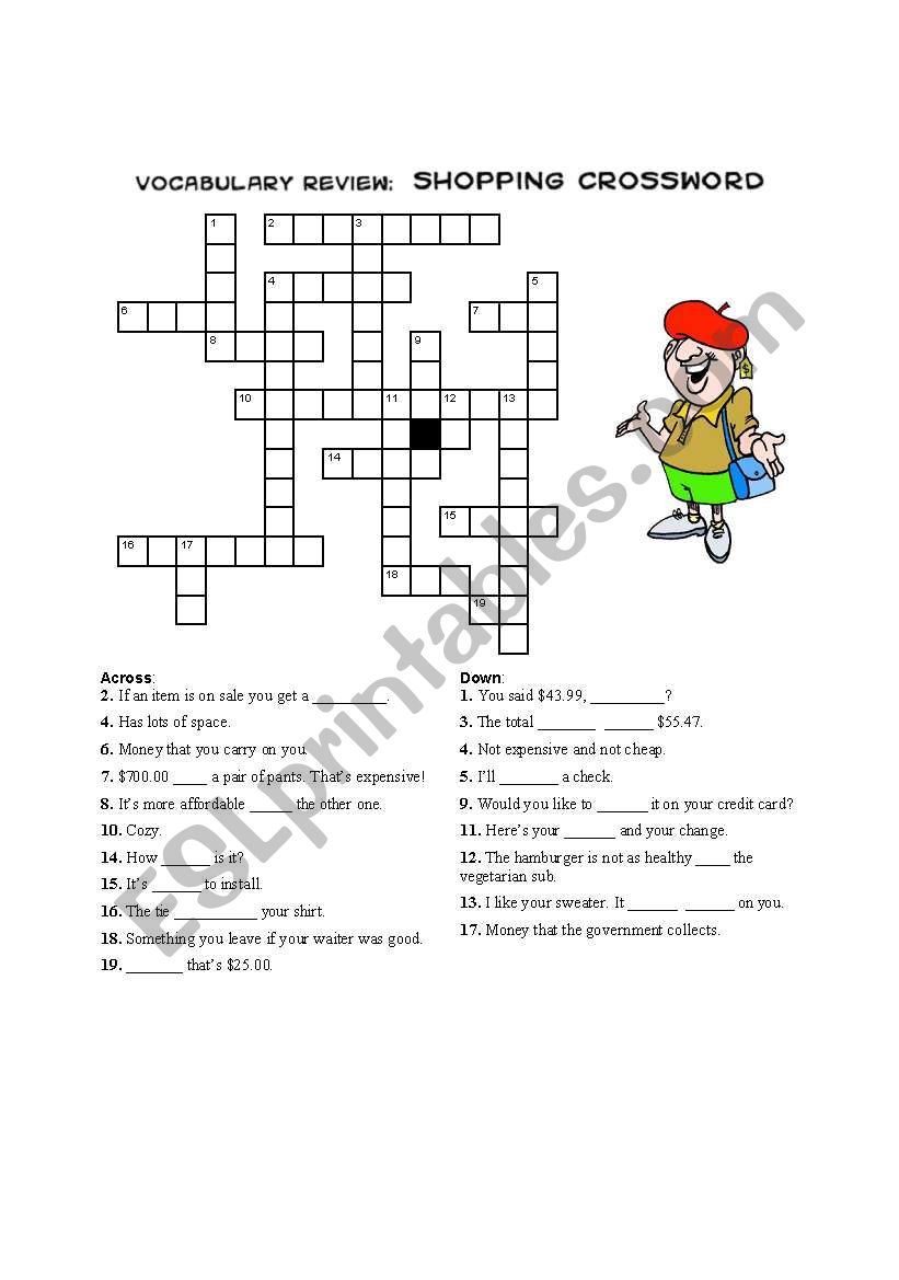 shopping worksheet
