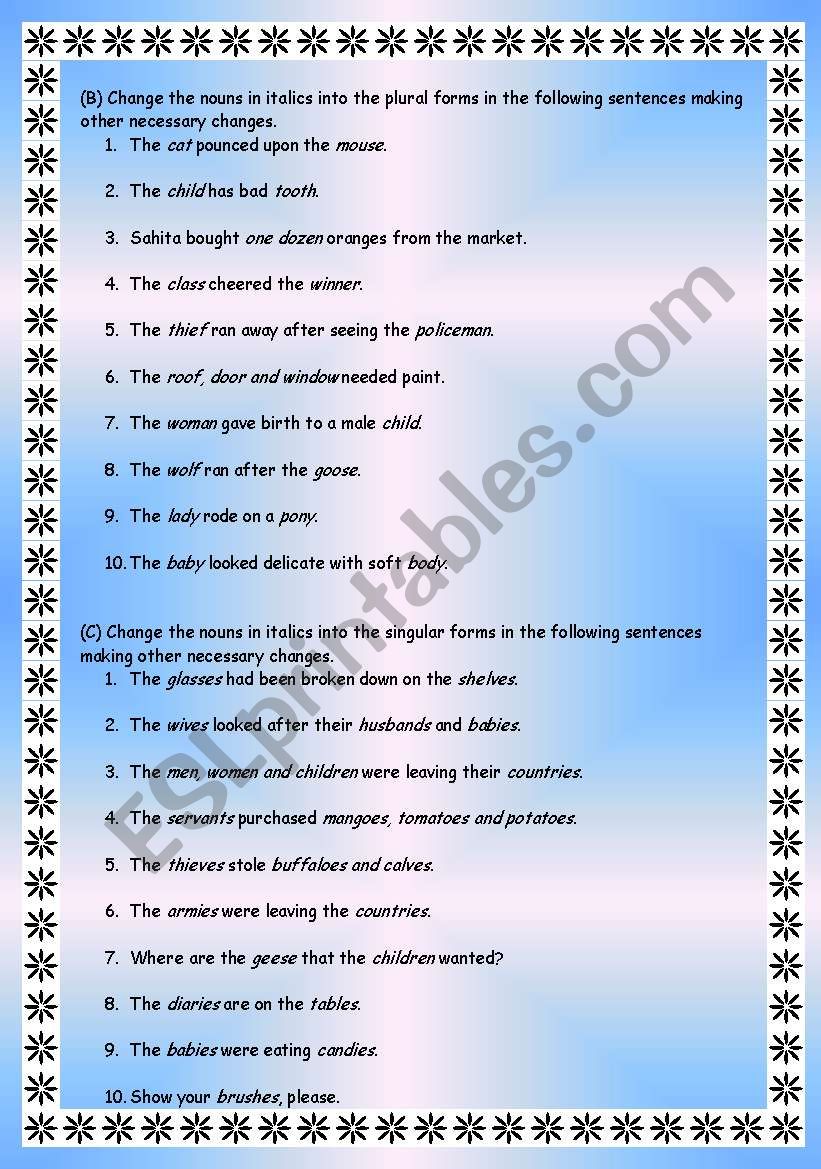 plurals rules and exercises 6 pages editable with answers esl worksheet by vikral