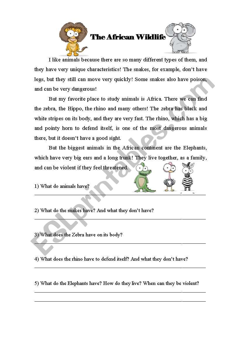 The Animals! (simple present) worksheet