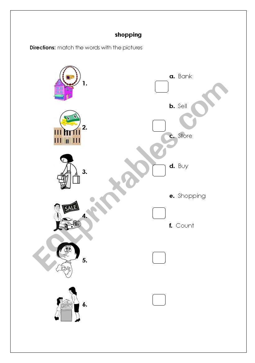 shopping worksheet