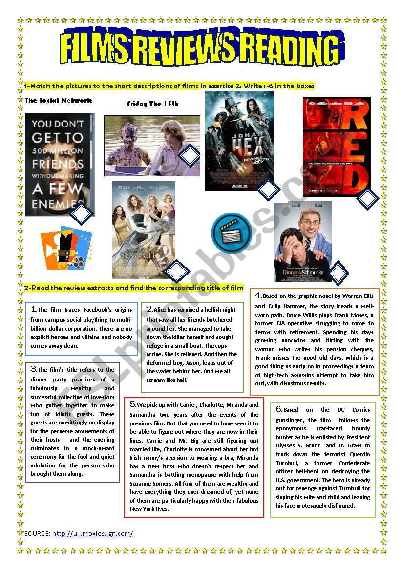 FILM REVIEWS READING + ACTIVITIES + KEY FOR TEACHERS