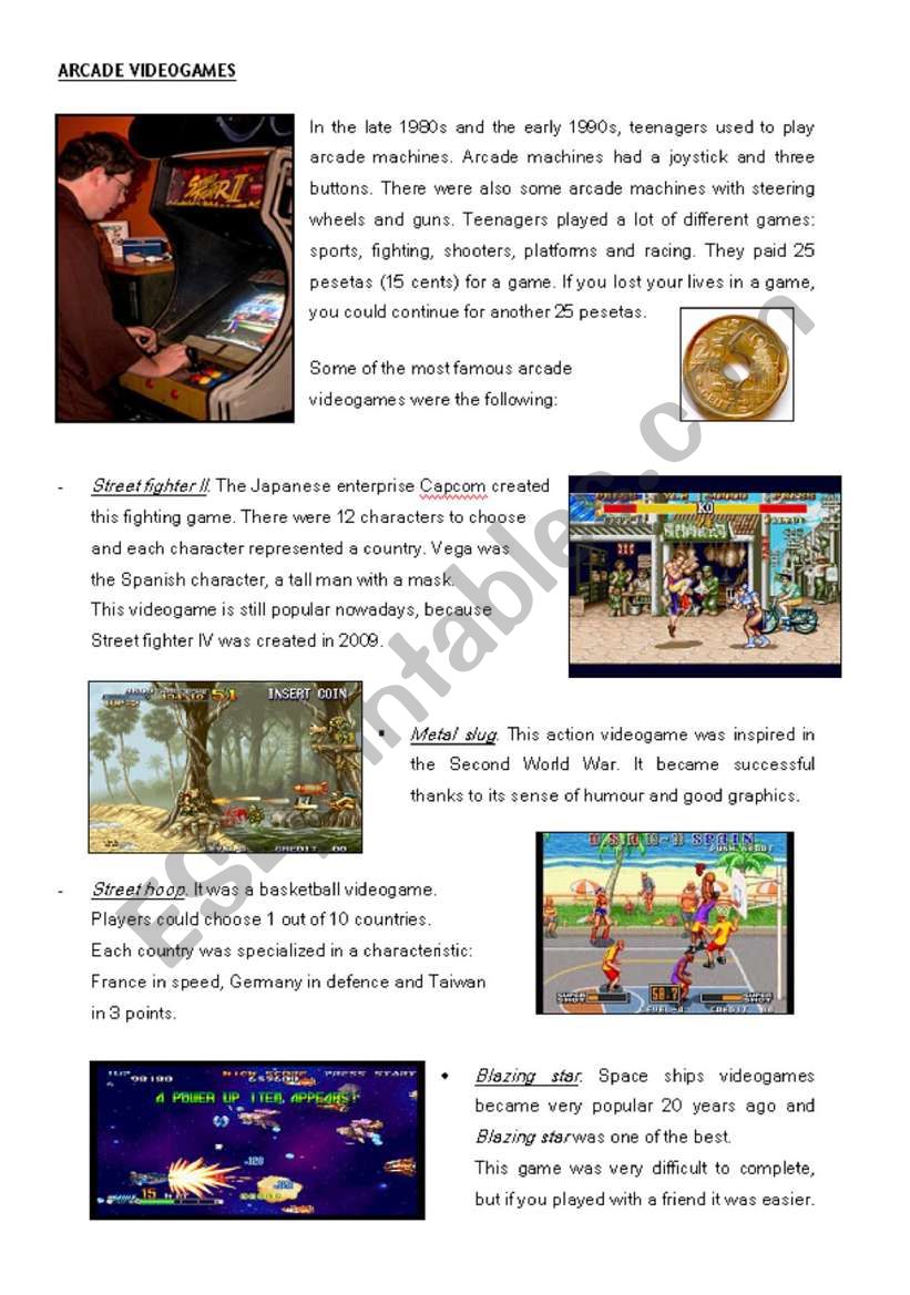 Arcade videogames worksheet