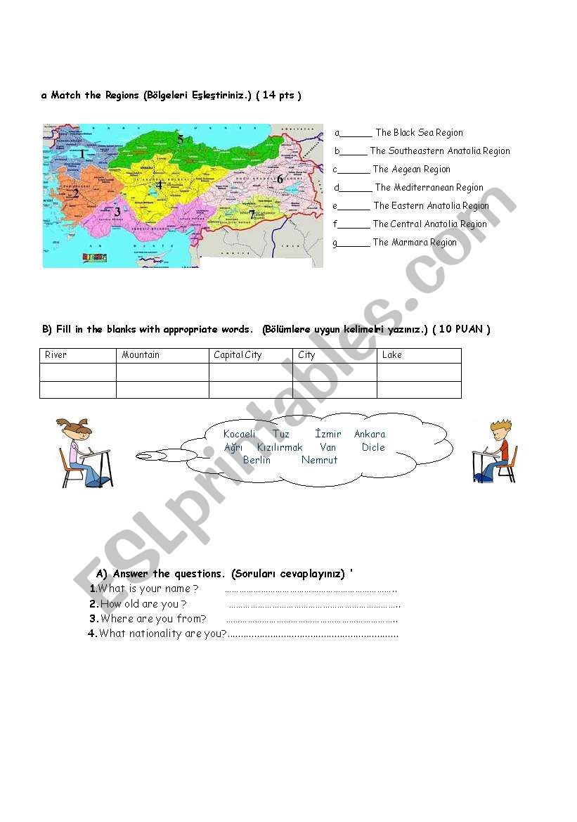 regions worksheet