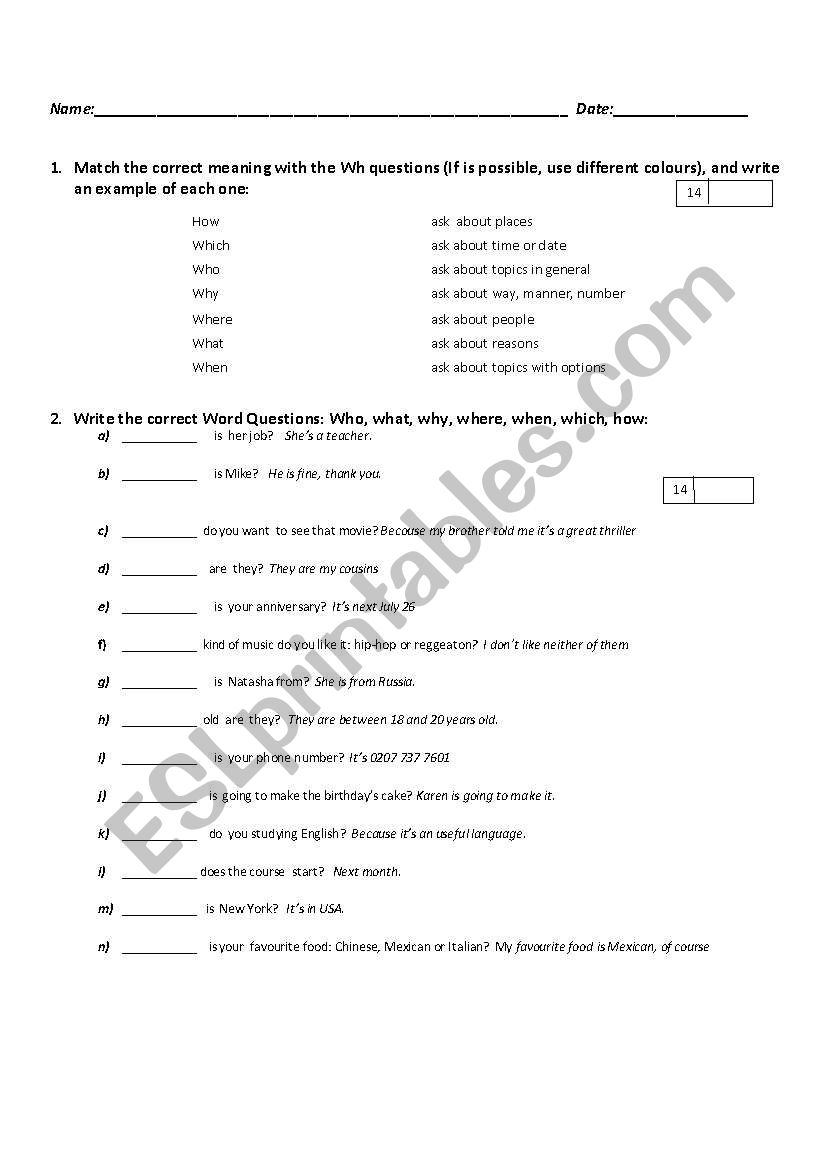 Wh Questions worksheet