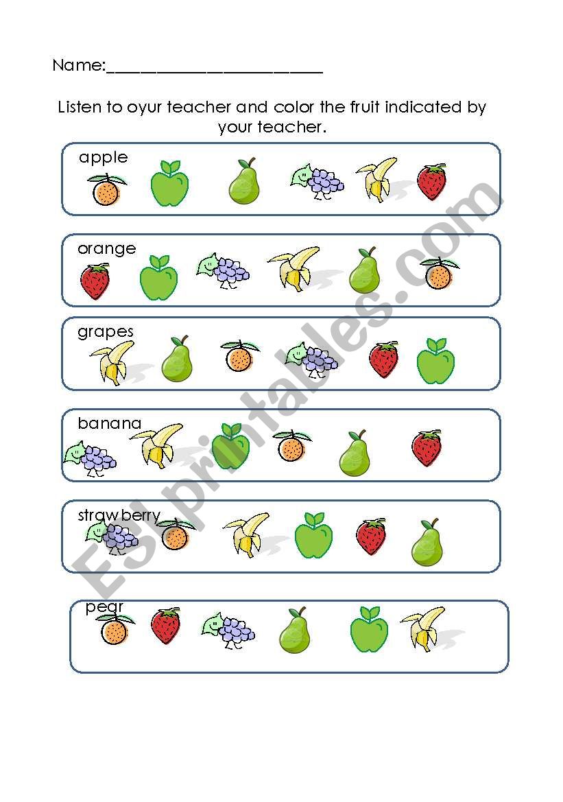 Fruits worksheet