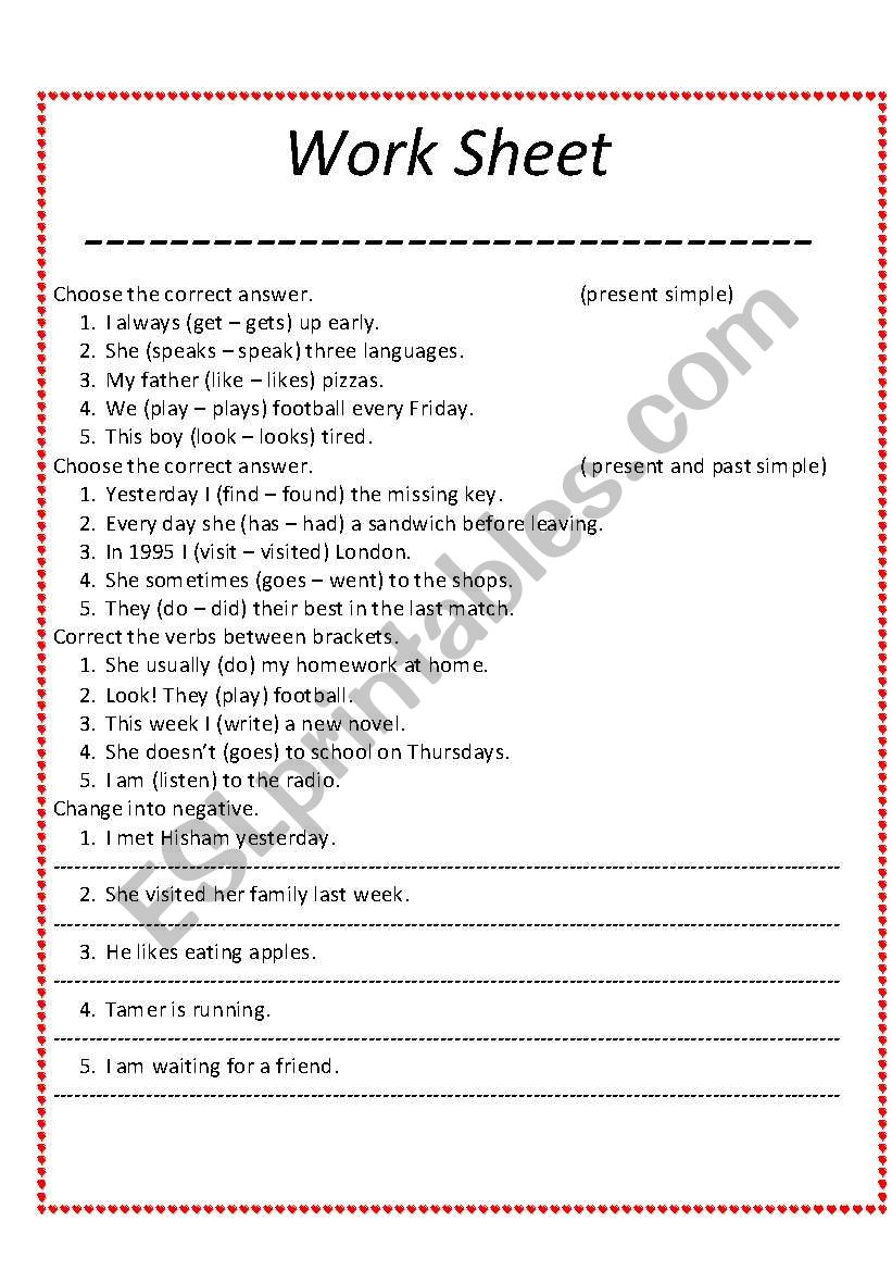 Tenses worksheet