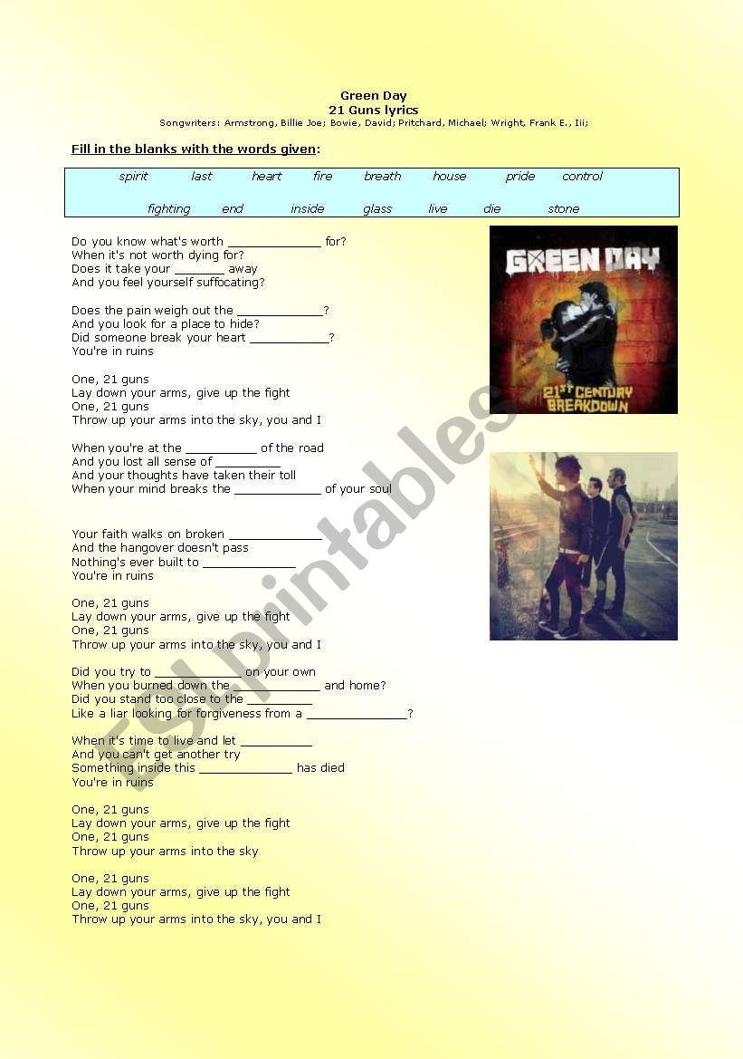 21 Guns - Green Day worksheet